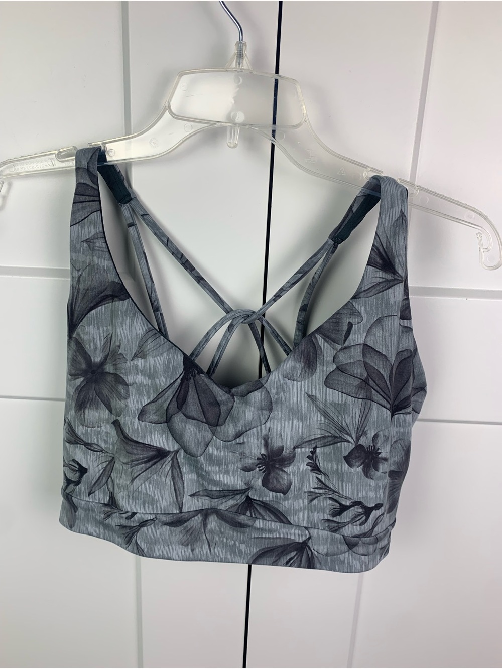 ATHLETA Solace Floral Printed Bra A-C Cup LARGE Strappy Lightweight Wireless